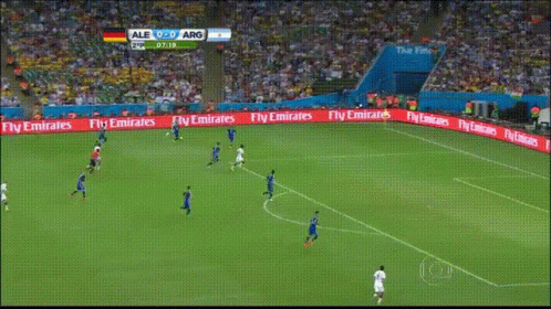 Soccer Game In Stadium With Fly Emirates Ads GIF