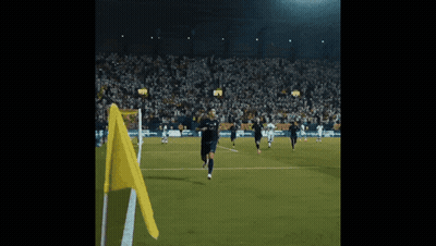 Soccer Game In Stadium With Yellow Flag GIF