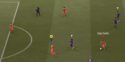 Soccer Game On Green Field With Red And Purple Players GIF