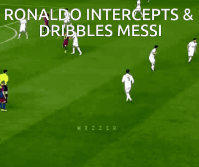 Soccer Game Ronaldo Intercepts And Dribbles Messi GIF