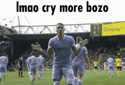 Soccer Player Arms Outstretched Sign Imao Cry More Bozo GIF