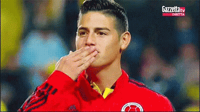 Soccer Player Blowing Kiss Red Black Adidas Jersey GIF