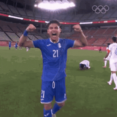 Soccer Player Blue Jersey 21 Raising Arms GIF