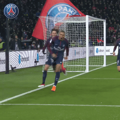 Soccer Player Celebrating Goal In Front Of Paris Logo GIF