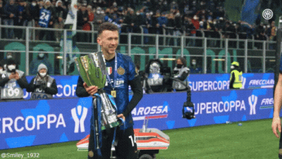 Soccer Player Holding Trophy Supercoppa Banner GIF