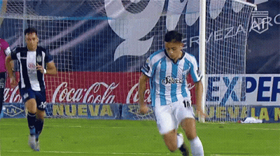 Soccer Player In Blue And White Striped Jersey Number 18 GIF