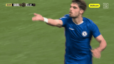Soccer Player In Blue Jersey With Dazn.com Logo GIF