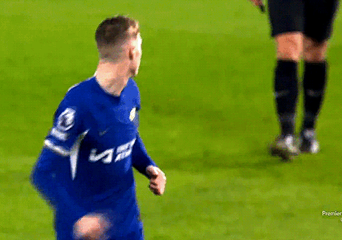 Soccer Player In Blue Jersey With Letter A Running GIF