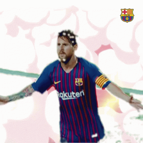 Soccer Player In Blue Rakuten Jersey Outstretched Arms GIF