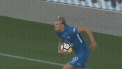 Soccer Player In Blue Shirt Number 1 GIF