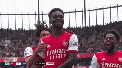 Soccer Player In Emirates Fly Better Jersey Celebrates Goal GIF