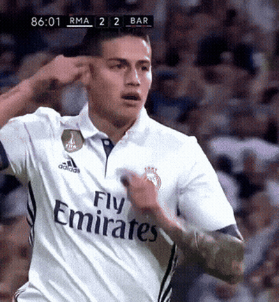 Soccer Player In Fly Emirates Shirt Celebrating Goal GIF