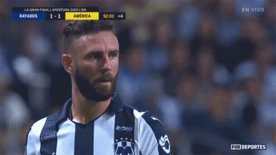 Soccer Player In Front Of Rayados Scoreboard GIF