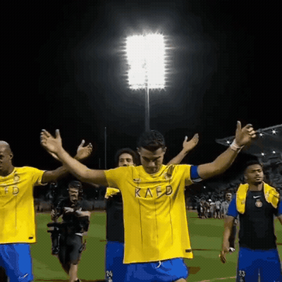 Soccer Player In Kafd Jersey Arms Outstretched GIF
