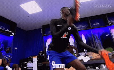 Soccer Player In Locker Room With Chelsea TV Logo GIF
