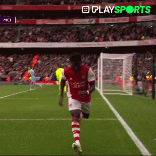 Soccer Player In Red Fly Emirates Shirt Running GIF