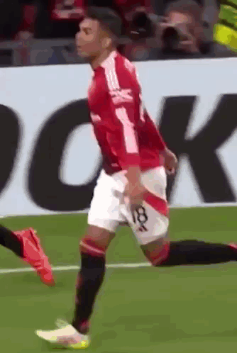 Soccer Player In Red Jersey Number 18 GIF