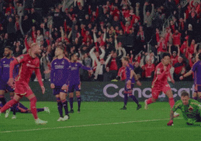 Soccer Player In Red Jersey Number 8 Celebrates Goal GIF