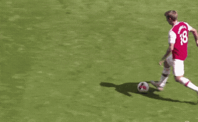 Soccer Player In Red Jersey Number 8 Kicking Ball GIF