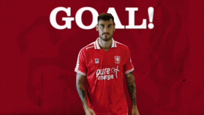 Soccer Player In Red Pure Energie Jersey Celebrating Goal GIF