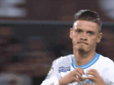 Soccer Player In White Allianz Jersey With Blue Collar GIF
