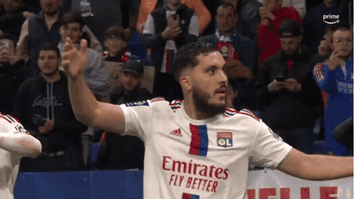Soccer Player In White Emirates Fly Better Jersey Celebrating Goal GIF