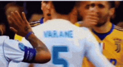 Soccer Player In White Jersey Number 5 High Five GIF