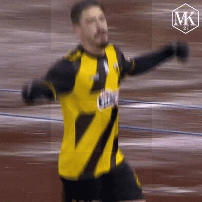 Soccer Player In Yellow And Black Jersey Saying MK GIF