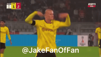 Soccer Player In Yellow Jersey Celebrating Goal Against Bay GIF