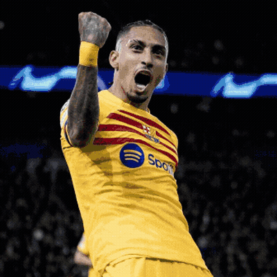 Soccer Player In Yellow Spotify Shirt GIF