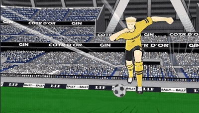 Soccer Player Kicking Ball In Front Of Bally Stadium GIF