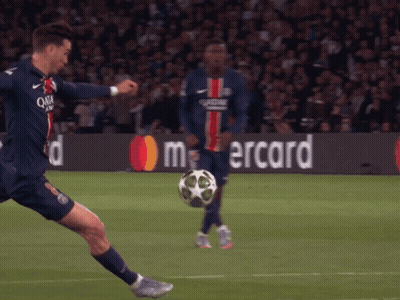 Soccer Player Kicking Ball Qatar Airways Jersey GIF