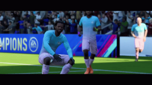 Soccer Player Kneeling in Front of Champions Banner