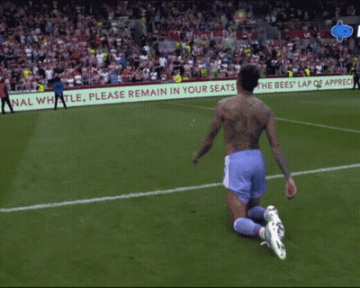 Soccer Player Kneeling In Front Of Please Remain In Seats Sign GIF
