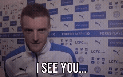 Soccer Player Saying I See You In Front Of King Power Wall GIF