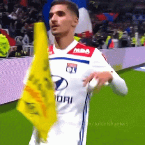 Soccer Player White Jersey Hyundai Holding Yellow Flag GIF