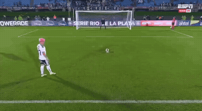Soccer Player With Pink Hair At Goal GIF
