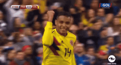 Soccer Player Yellow Jersey Number 14 Raising Fist GIF