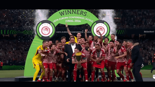 Soccer Players Celebrate UEFA Europa Conference League GIF