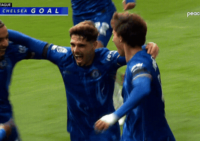 Soccer Players Celebrating Chelsea Goal GIF