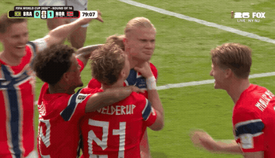 Soccer Players Celebrating Goal Against Norway GIF