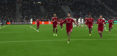 Soccer Players Celebrating Goal Sponsored By Mastercard GIF