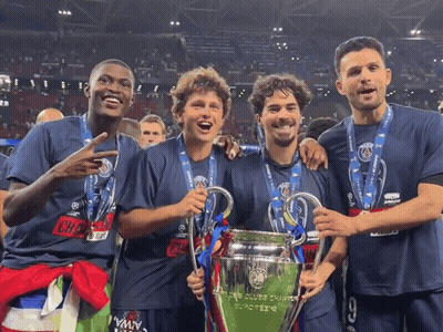 Soccer Players Holding Champions Trophy GIF