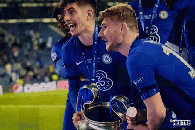 Soccer Players Holding Final 2021 Trophy GIF