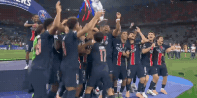 Soccer Players Holding Trophy Number 17 GIF