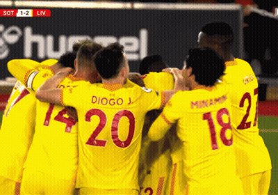 Soccer Players Huddle Including Diogo J GIF