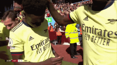 Soccer Players Hugging In Emirates Jerseys GIF