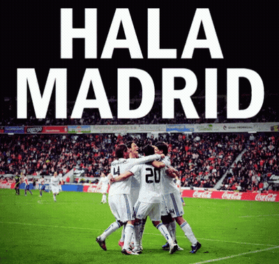 Soccer Players Hugging With Hala Madrid GIF