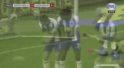 Soccer Players In Blue And White Striped Uniforms Number 21 GIF