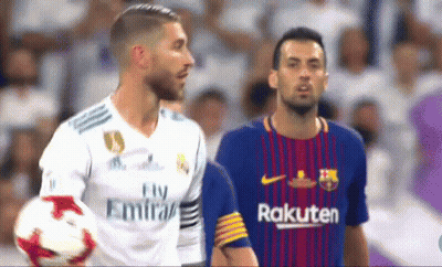 Soccer Players In Fly Emirates And Rakuten Jerseys GIF